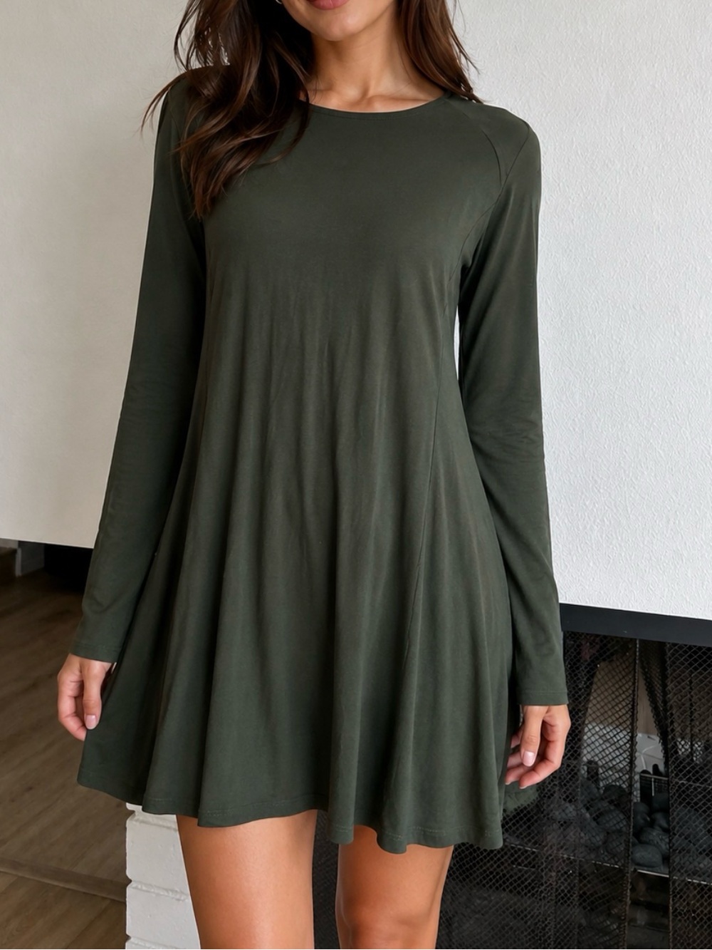 Forever 21 Olive Green Long Sleeve A-Line Dress
